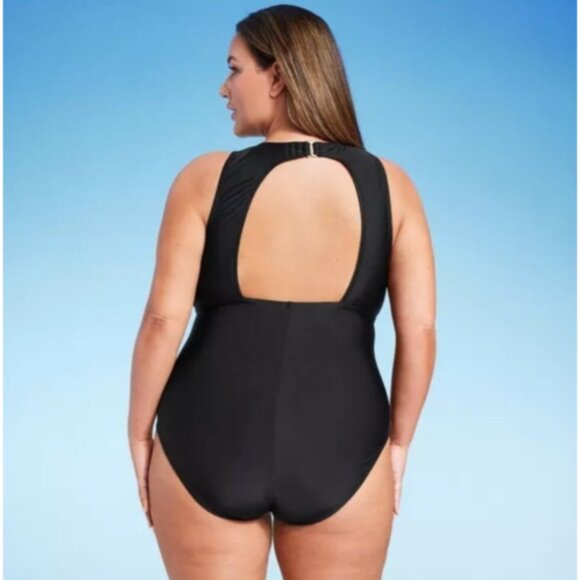 WOMEN’S HIGH NECK MEDIUM COVERAGE ONE PIECE SWIMSUIT SHADE & SHORE BLACK 20 - Picture 2 of 13